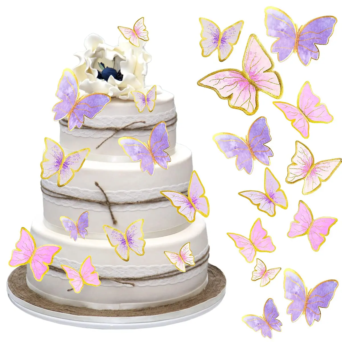 Non-Toxic Thick Paper 3D Butterfly Cupcake Toppers - 60Pcs Mixed-Size Pink,Purple,Gold Fruit Wing Decorations for Girl Happy Birthday,Ceremony Cake,Wall (Home,Festive & Party Supplies)