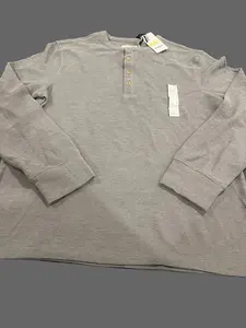Goodfellow &amp; Co Men's Long Sleeve 4 Button Textured Henley Shirt Grey - Size L, XL