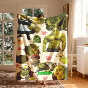 Shrek Theme Flannel Figure Print Blanket, Large Size, Soft and Lightweight, Perfect for Bed, Sofa, Office, Camping, Travel, Ideal Gift