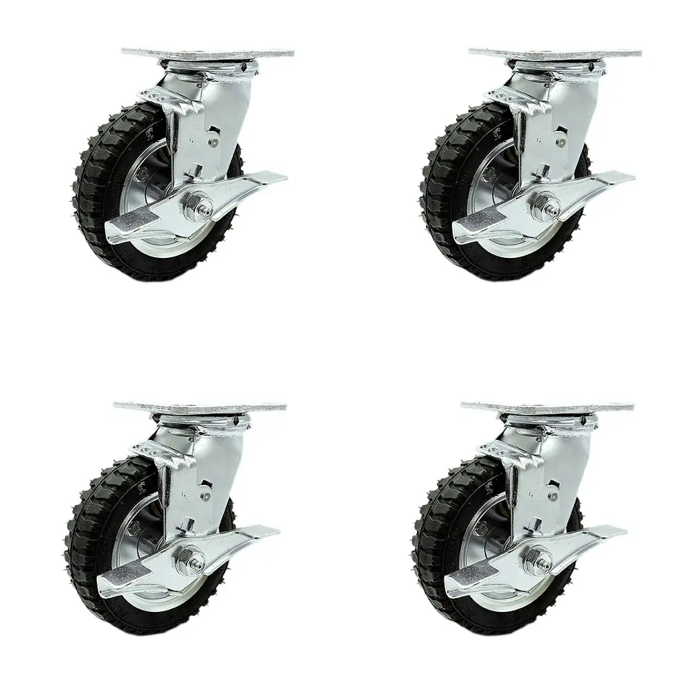 Service Caster SCC-100S150-PNB-TLB-BSL-4 6 in. Swivel Pneumatic Rubber Wheel Casters, Top Lock Brakes, Enhanced Noise Reduction, 1000 lbs Capacity, OEM/Replacement Part for Food Carts, Luggage Carts - Set of 4