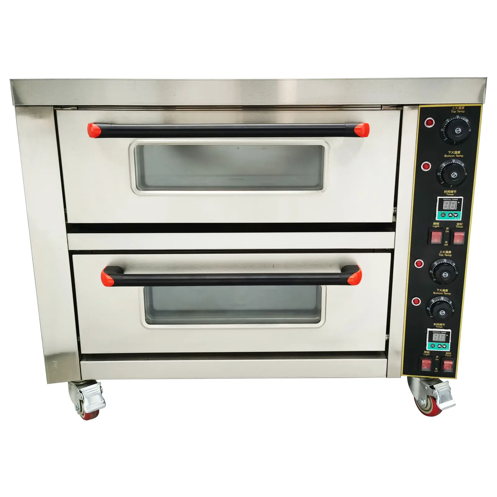 YOKOMA Commercial Double Deck Electric Pizza Oven 220V 6.4KW, Mobile Baking Equipment for Bakery & Restaurant