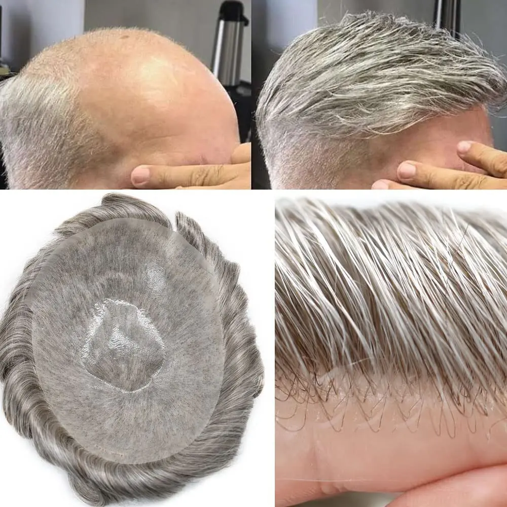 Toupee Real Human Hair Pieces for Men 0.06mm Ultra Thin Skin Invisible All V-looped Mens Hair System Men's Wig Replacement for Hair Loss Natural Hairline mens Hair Prosthesis Protesis Capilar Hombre