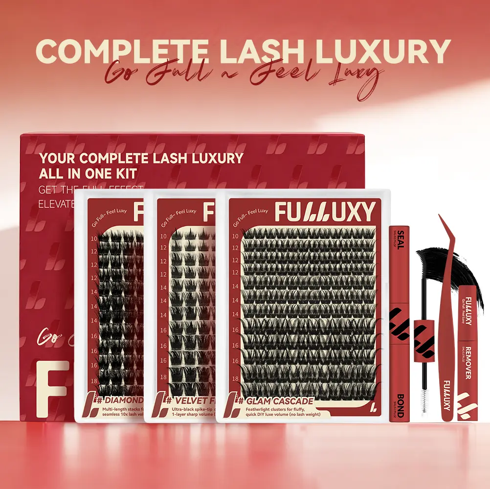 Fulluxy Devil Lash Trio | 3 Dense Volume Styles | Fluffy, Long-Lasting & Easy DIY | Complete Set with Glue Remover & Tweezer for Beginners | One Layer = Bold, Luxe Volume