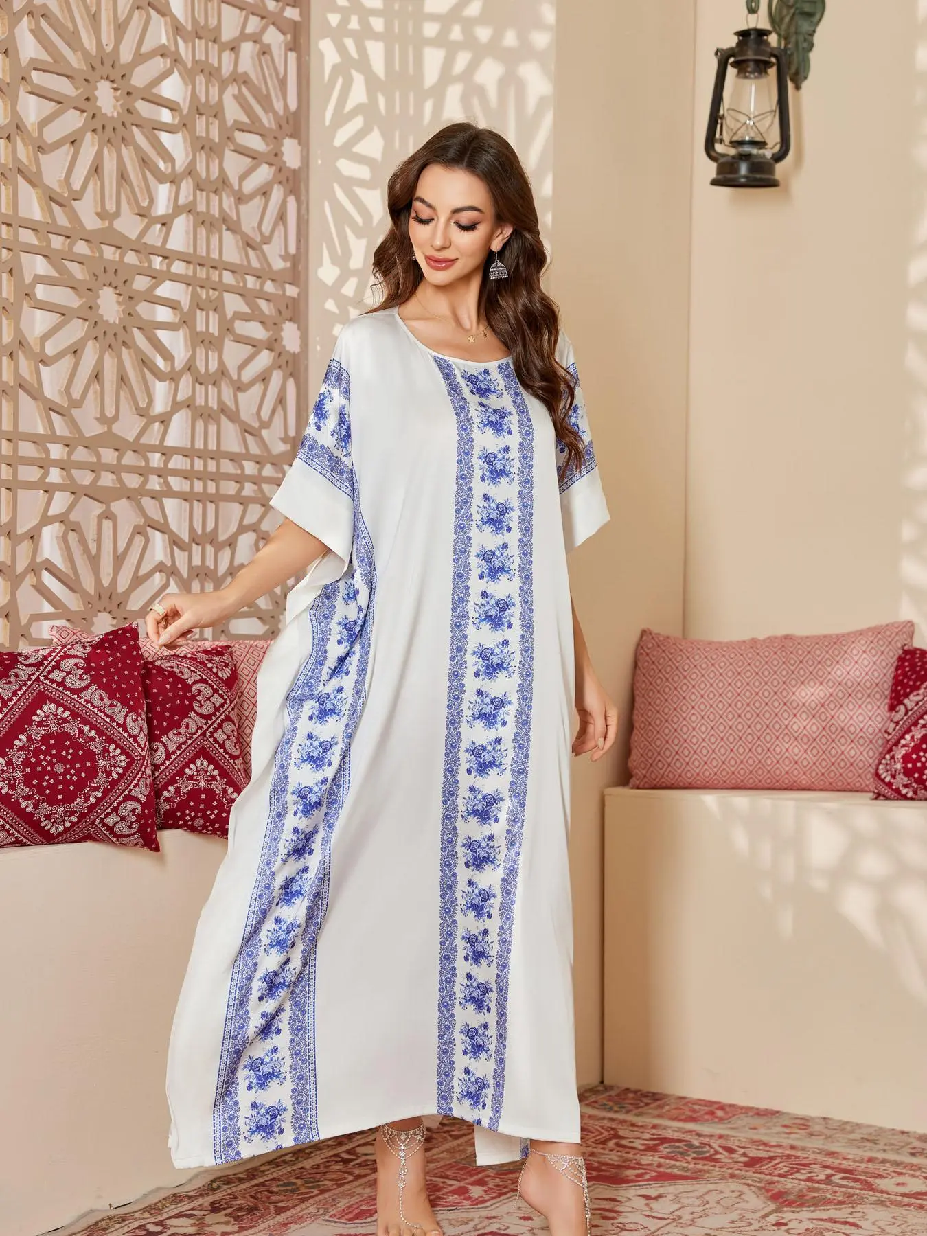 Women's Random Ethnic Pattern Embroidered Long Dressing Gown, Elegant Open Front Long Sleeve Dressing Gown for Wedding Party, Boho Chic Mermaid Dress for Wedding, Womenswear