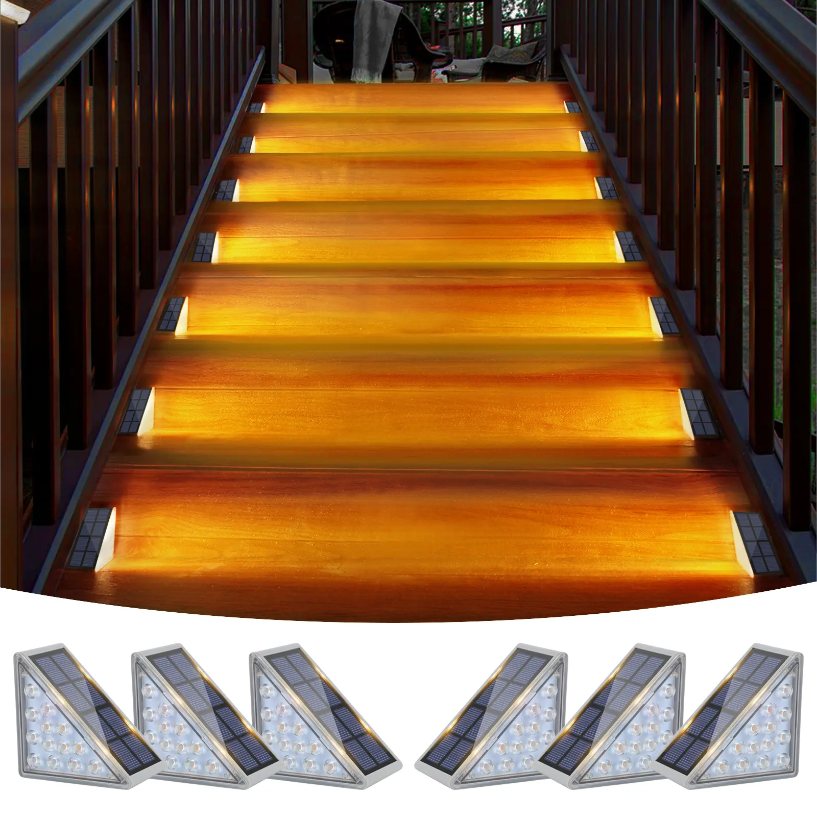 VOLISUN Solar Stair Lights, Waterproof IP67 LED Step Lights, 3000K Warm/Cold Glow for Outdoor Stairs, Deck, Patio & Garden,dorm essentials,home decor,home essentials,camping essentials