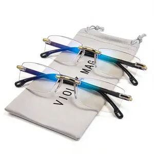 Viola Mag Two Pair Set of Women’s Frame-Less Blue Light Blocking Reading Glasses, Elegant Reading Glasses with Soft Storage Pouch, High Quality Eyewear