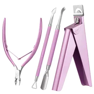 4 in 1 Acrylic Nail Clippers Set, with Cuticle Trimmer and Dual-Ended Cuticle Pusher Remover, Stainless Steel Acrylic Nail Cutter Set, Pedicure Manicure Acrylic Nail Tools for Home Salon