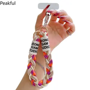Creative rainbow color wrist lanyard new mobile phone strong color matching trend hand-woven creative gold wire short rope women