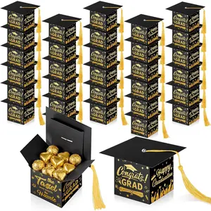 30 Pcs Graduation Cap Candy Box 2026 Graduation Decorations Party Favors Gifts Grad Cap Box with Tassel for Candy Chocolate Biscuit Supplies(Black)