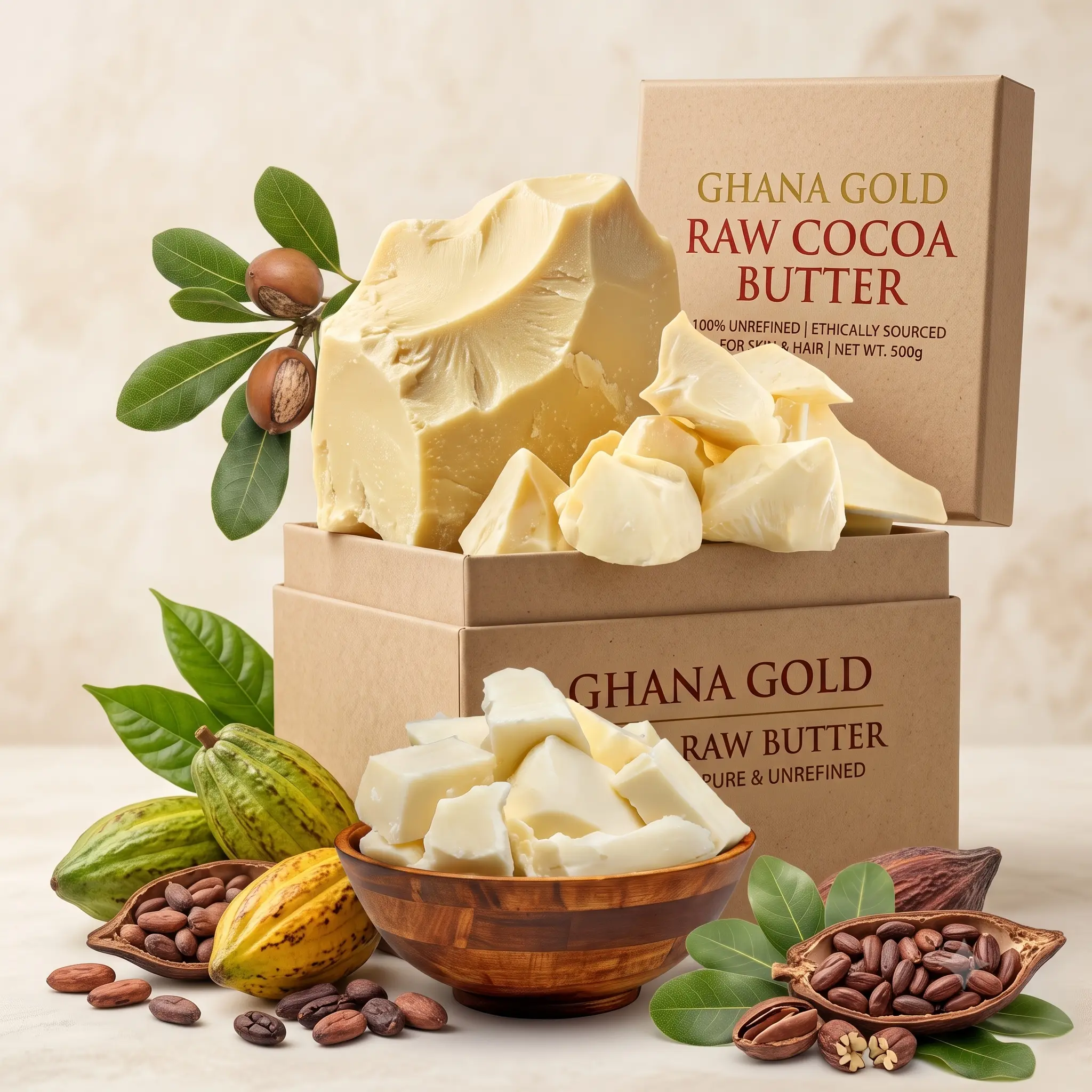 100% Pure Natural Unrefined Organic Plant-Based Cocoa Butter - Vegan Solid Body Moisturizer, Body Care Product for Dry Skin & Lips, Restore Skin Health, DIY Skincare Ingredient