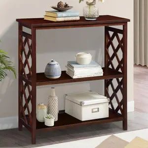 Console Table 3-Tier with Storage Shelves,Open Bookshelf Bookcase with Solid Wood Legs for Hallway, Living Room and Bedroom. Cherry -W1202P227365