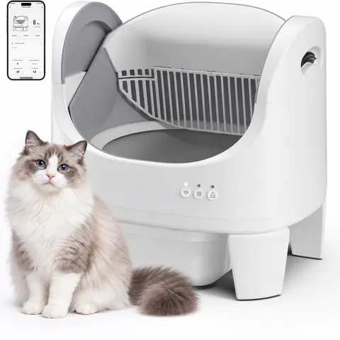 TAYACICY Automatic Litter Box Value Bundle, White Open-Top Smart Cat Litter Box with App Control (2.4G WiFi Only), Dual Safety Tech, 16.5-Inch Access Entry, 8L Odor-Lock Sealed Waste Bin, Leak-Proof Design, Washable Liner, for Multiple Cats, Cat Gift