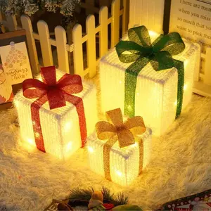 Christmas Decoration Gift Box, Includes 3 Christmas Tree Overlay Light Boxes, Household LED Light-Up Ornaments, Three-Color Deer, White Silver Star, Suitable for Christmas Tree, Home, Room, and Holiday Party Decorations, Party Gifts
