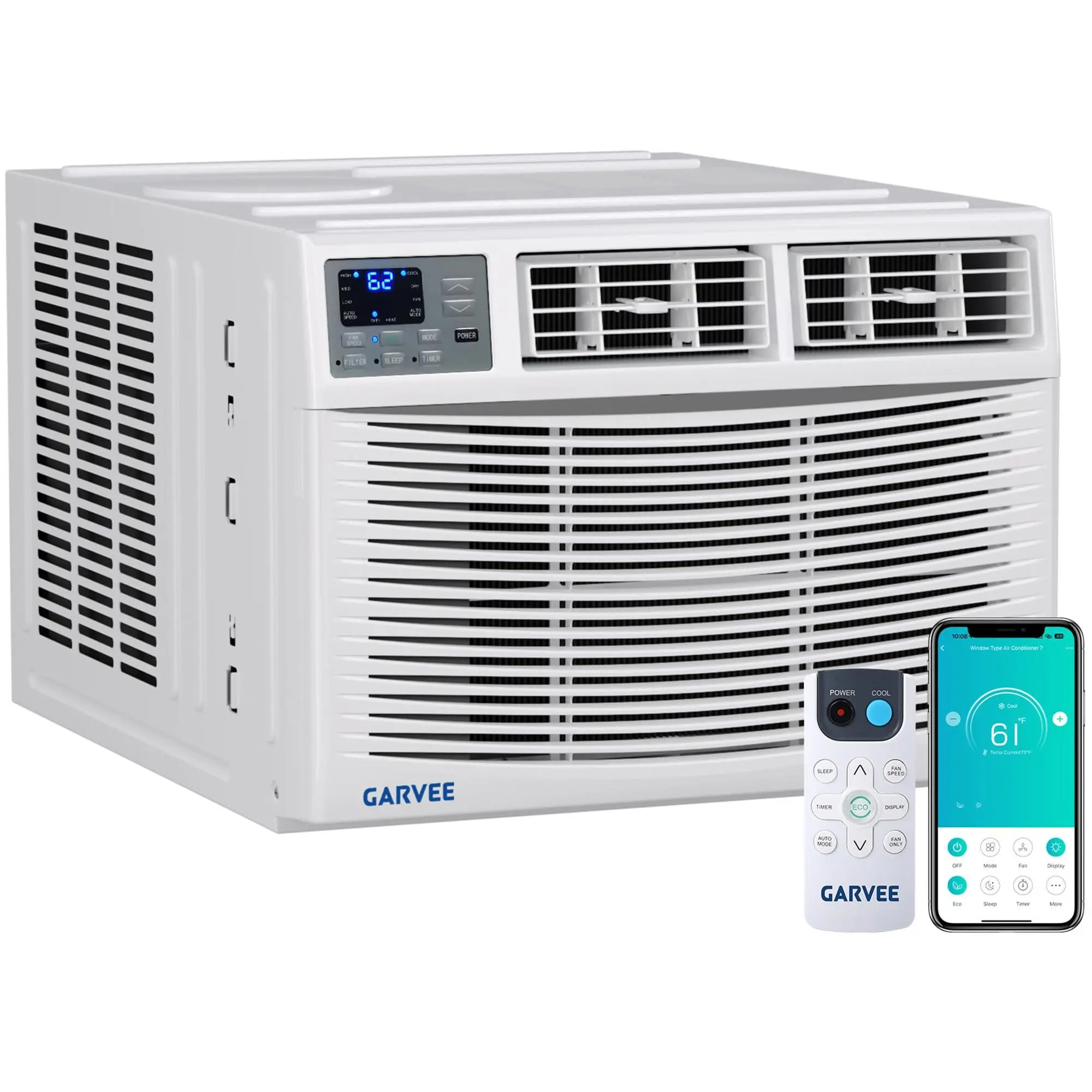 8000 BTU Window Air Conditioner with Heat & Built-in Dehumidifier, Window AC Unit for Rooms up to 350 Sq Ft, Remote Control, WiFi & Voice Enabled, Window Mount Kit Included