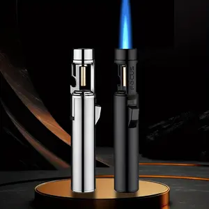 (Butane Gas Not Included) Windproof Refillable Metal Torch Lighter with Jet Blue Flame & Bottle Opener - Heavy-Duty Zinc Alloy, Ergonomic Grip for Camping, BBQ, Smoking, Industrial Use, Stylish Metallic Finish | Zinc Alloy Body, Torch Lighters Refillable