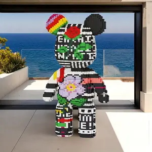 7220pcs Lucky Bear Pattern 3D Puzzle Building Block Creative Decoration Gift for Birthday Halloween Valentine Christmas Eve Personal Use