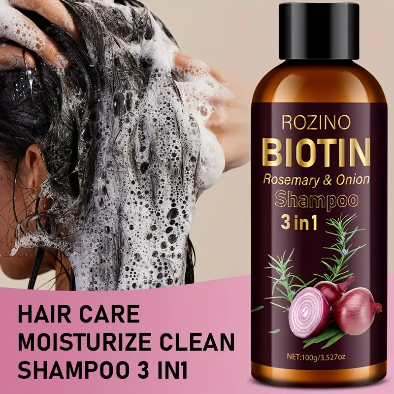 Rozino Biotin Shampoo with Rosemary & Onion 3-in-1 Hair Care for Nourishment 100g Natural Cleanser Without Silk Protein or Conditioner