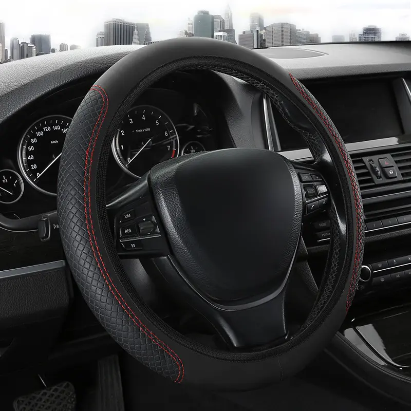 15Inch Car Steering Wheel Cover PU Leather Non-slip Car Soft No Inner Ring Steering Wheel Protector For Honda/Toyota/Chevrolet Universal Car Interior Decoration Accessories