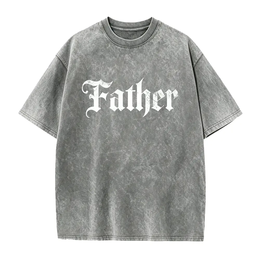 Gothic Father Distressed Text T-Shirt - Edgy Vintage Dad Shirt