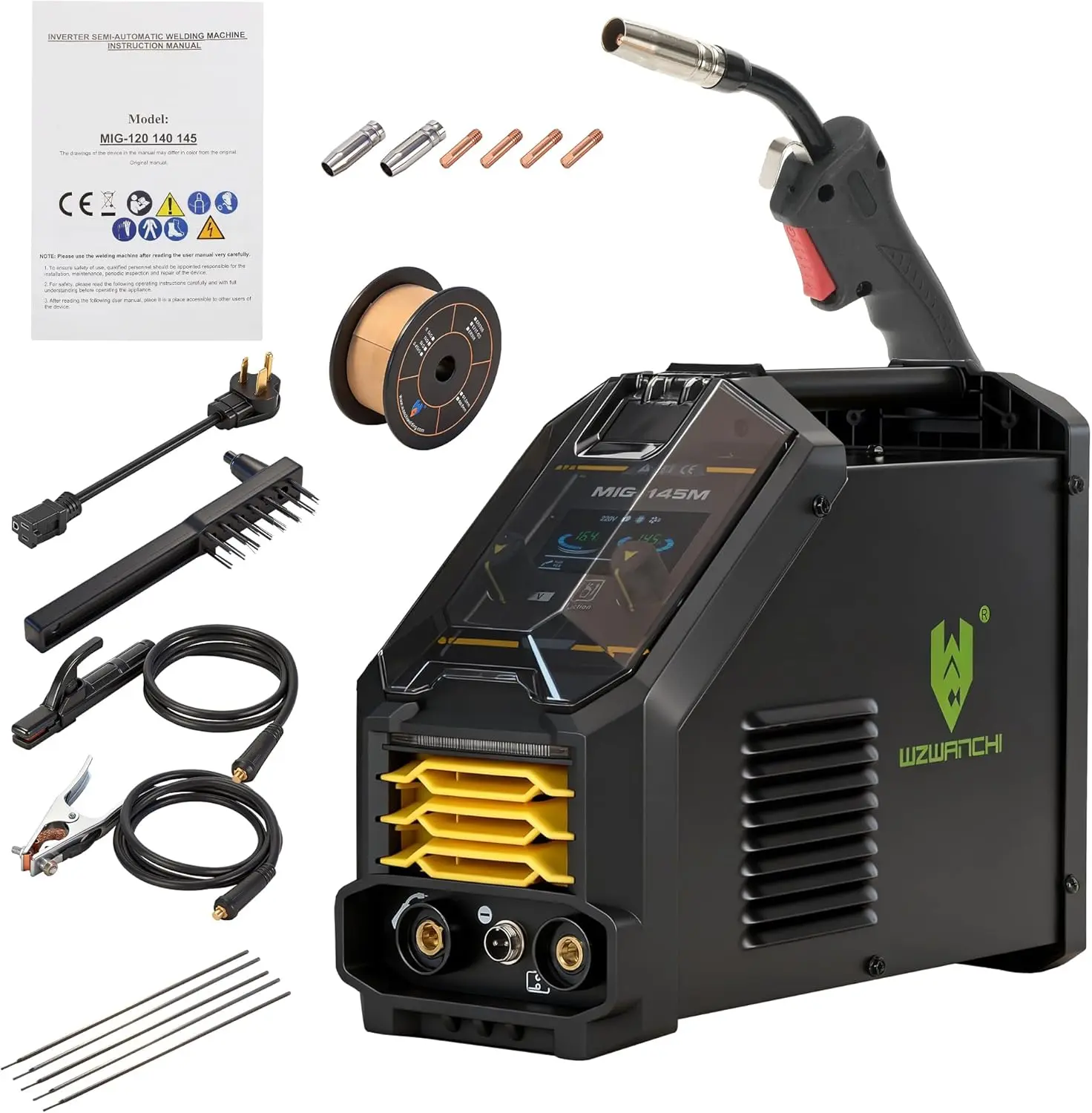 MIG145AM 145A MIG Welder Welding Machine, 110/220V Dual Voltage, 3-in-1 Flux Core MIG/Lift TIG/Stick, Smart LED Display, 45° Beveled, Ideal for Beginners, Complete Kit, Mig Welding Machines