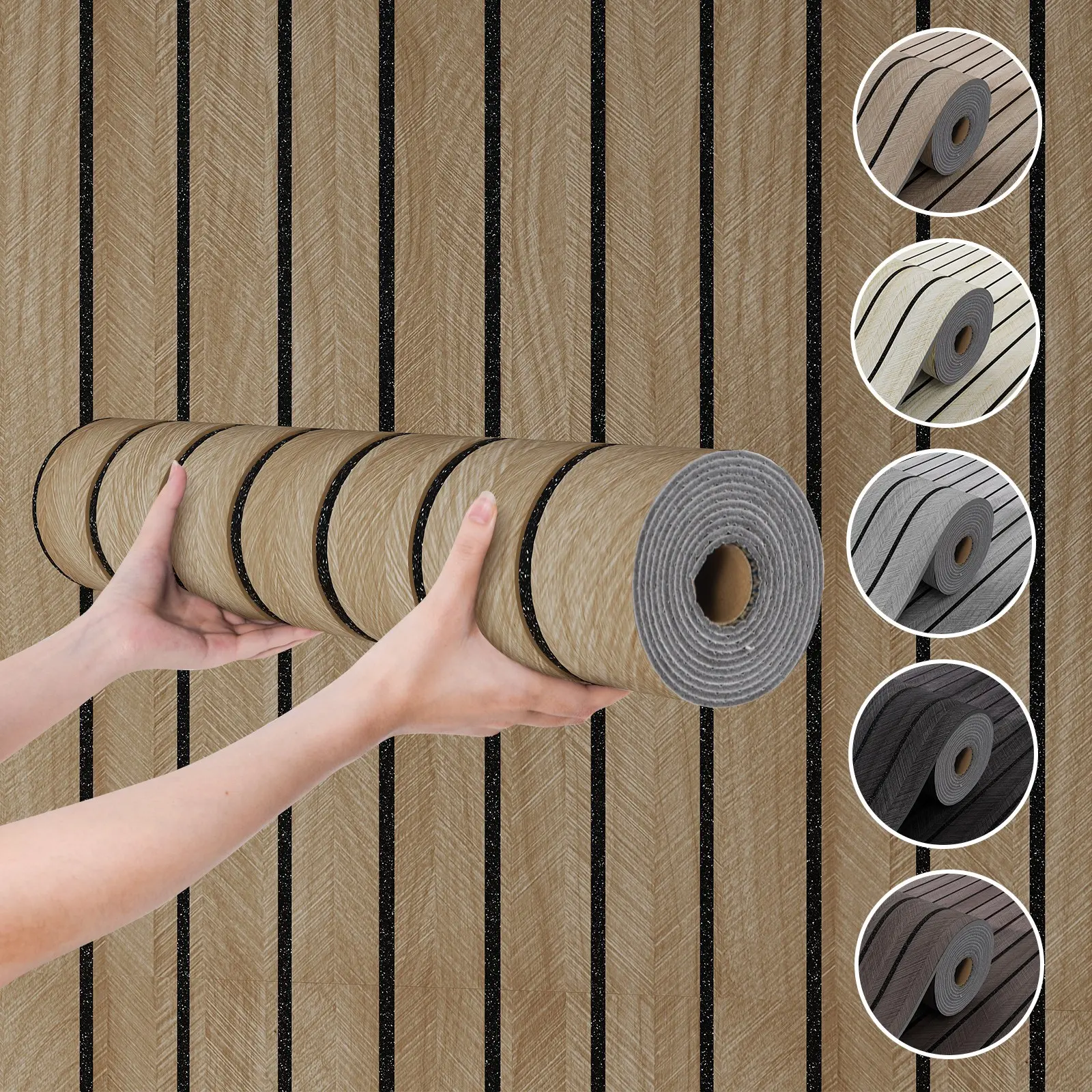 A Roll of 3D Grooved Wood-Grain Wall Panels – Self-Adhesive, Waterproof Wallpaper Film, Sound-Insulating Wallpaper with Textured Design and Matte Wood Surface, Easy to Clean and Install, Removable, Perfect for Interior Walls, Living and Dining Rooms