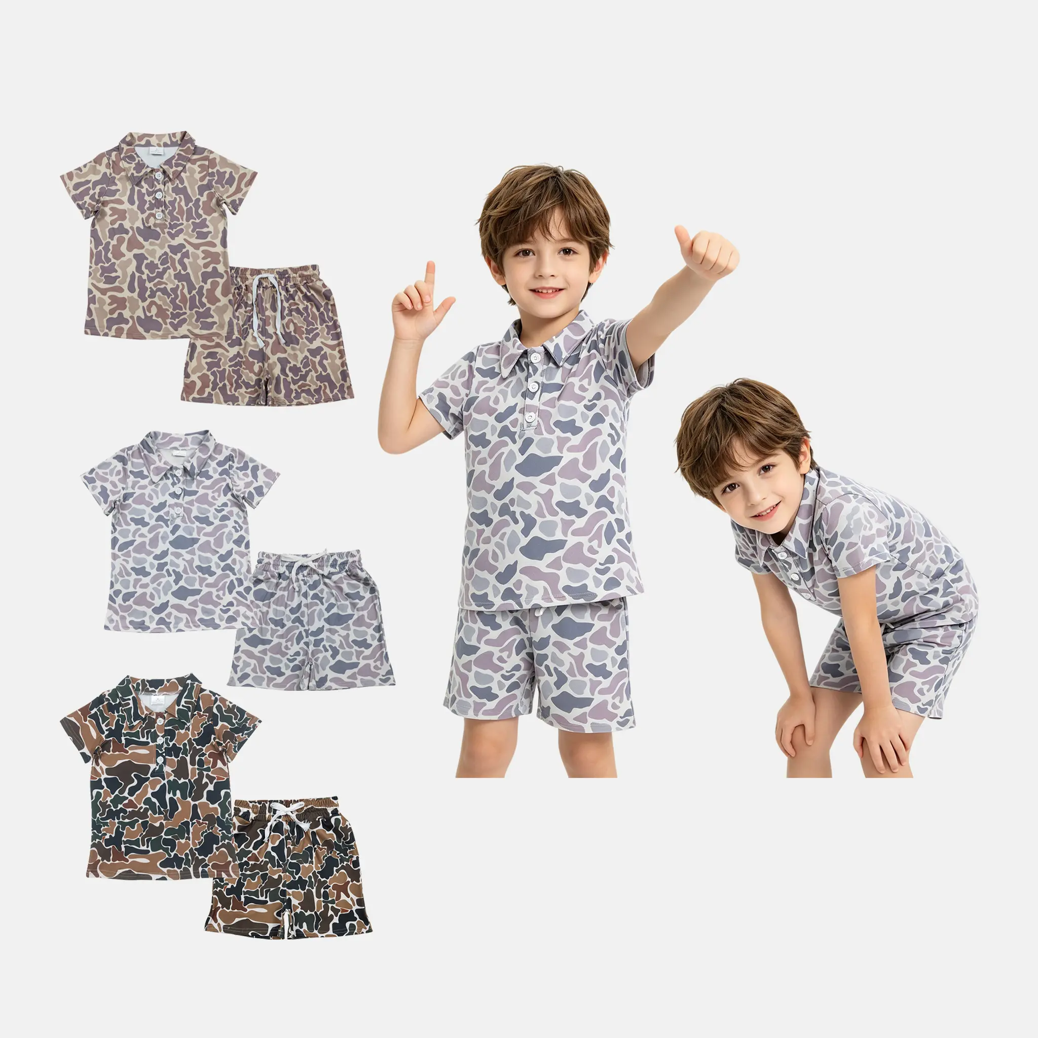 Boys' 2-Piece Camo Print Summer Casual Set - Soft Short Sleeve Polo Top + Comfortable Shorts, Child-Sized, Adorable, Age-Tagged for Playdays & Outings, Child-Sized Boys' Sets, Adorable Boys' Sets