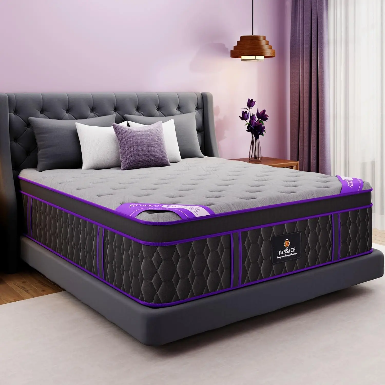 FANSACE 12 inch King Size Plush Comfort Hybrid Mattress in a Box, 2026 Upgraded Luxury, Hotel-Level Comfort, Medium Firm with Lumbar Support, Cooling Gel Foam & Pocket Spring, CertiPUR-US, Euro Top Design, Pressure Relief for Back & Hip Pain