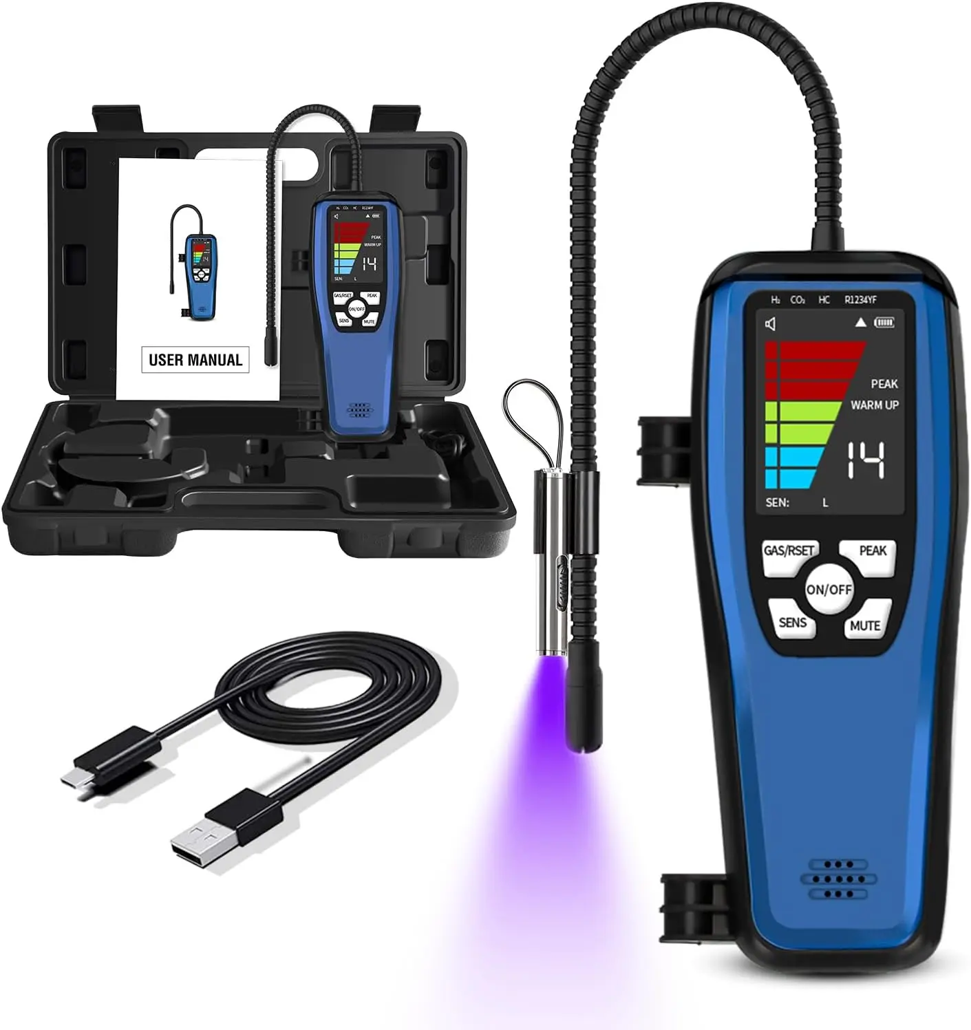 Refrigerant Leak Detector, ALD-200 Freon Leak Detector with Visual Audial Alarm, Gas Sniffer with Rechargeable Battery for Car, Air Conditioner, for R454B R290 R32 R22 R410A R134A, HVAC Tools with Carry Tool Box, Easy To Carry And Store