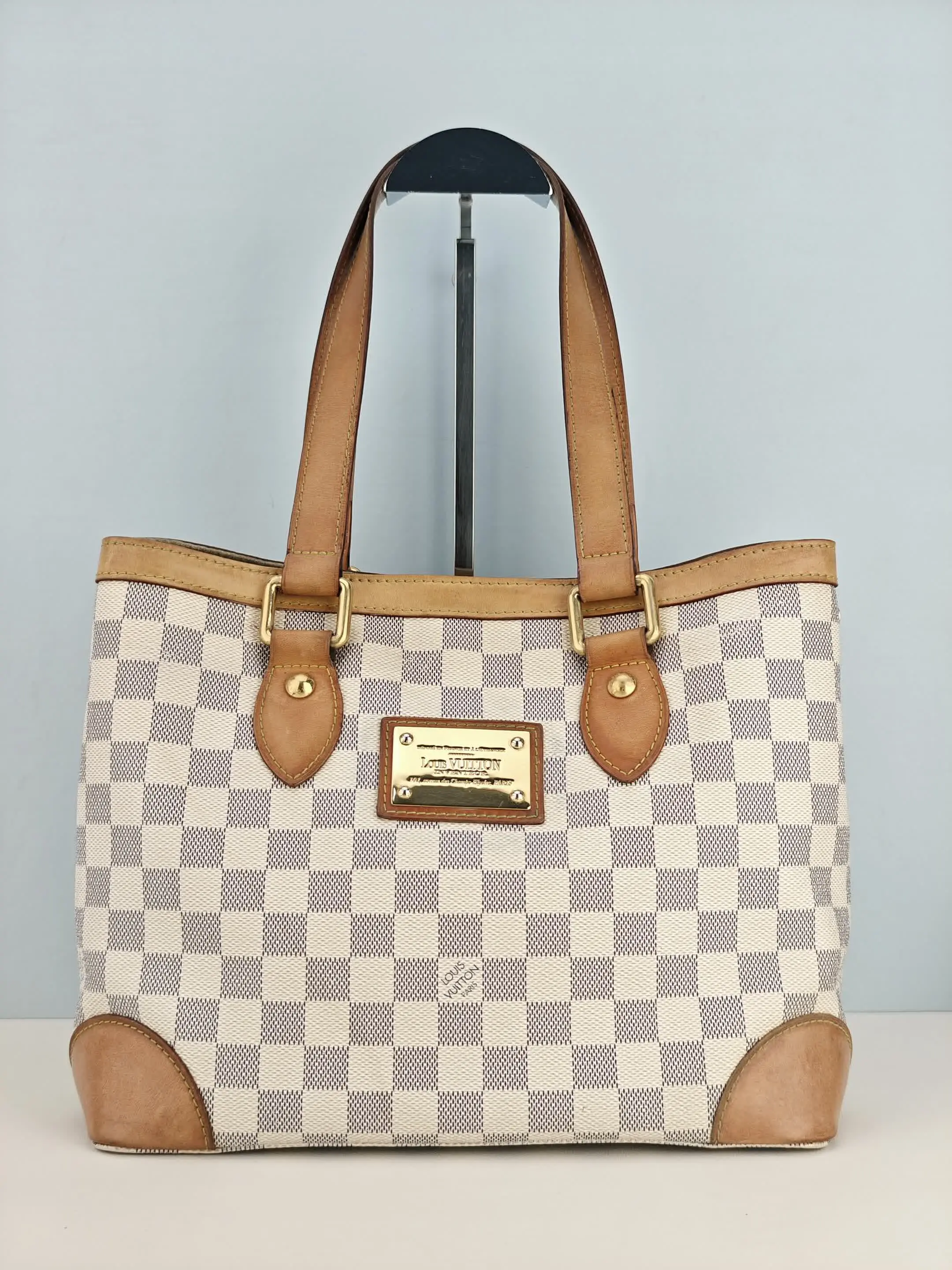 Pre-owned Damier Azur coated canvas Shoulder Bags Louis Vuitton Damier Azur Canvas Hampstead MM Bag【CA0131】