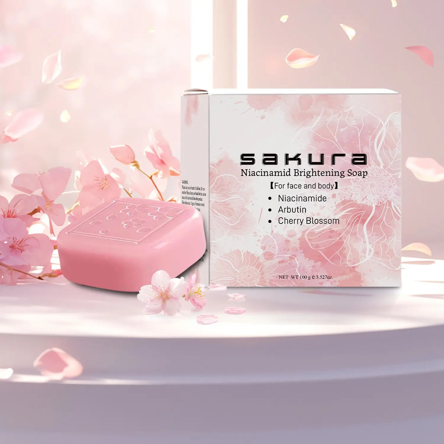 Cherry Blossom Soap Face Wash Bath Niacinamide Brightening Deep Cleansing Whitening Essential Oil Handmade Facial Soap 100g