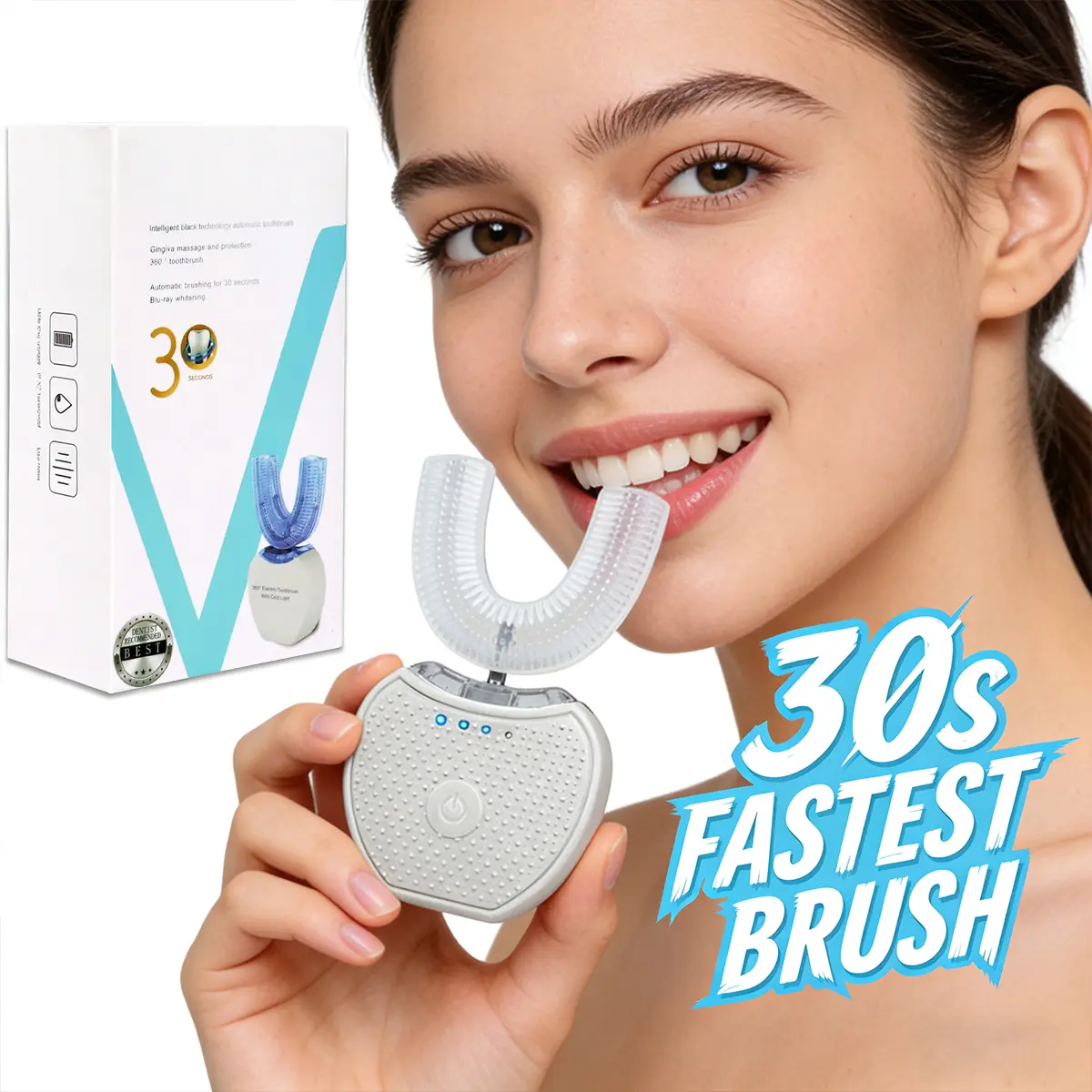 360-Degree U-Shaped Electric Toothbrush, Hands-Free Ultrasonic Oral Cleaner with Blue Light, 3 Modes, Rechargeable & Portable for Daily Use by Adults, Beauty Products, Antibacterial, 360° Full Mouth Cleaning, Toothbrush Travel, Travel Toothbrushes
