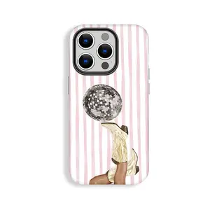 Disco Ball, Pink Stripe, Boots Design Case Suitable for IPhone17 16 Pro Max, IPhone 15 Pro Max/14/16 Plus/13 Pro/12/11 - Stylish Anti-Drop Protective Cover with Minimalist Style