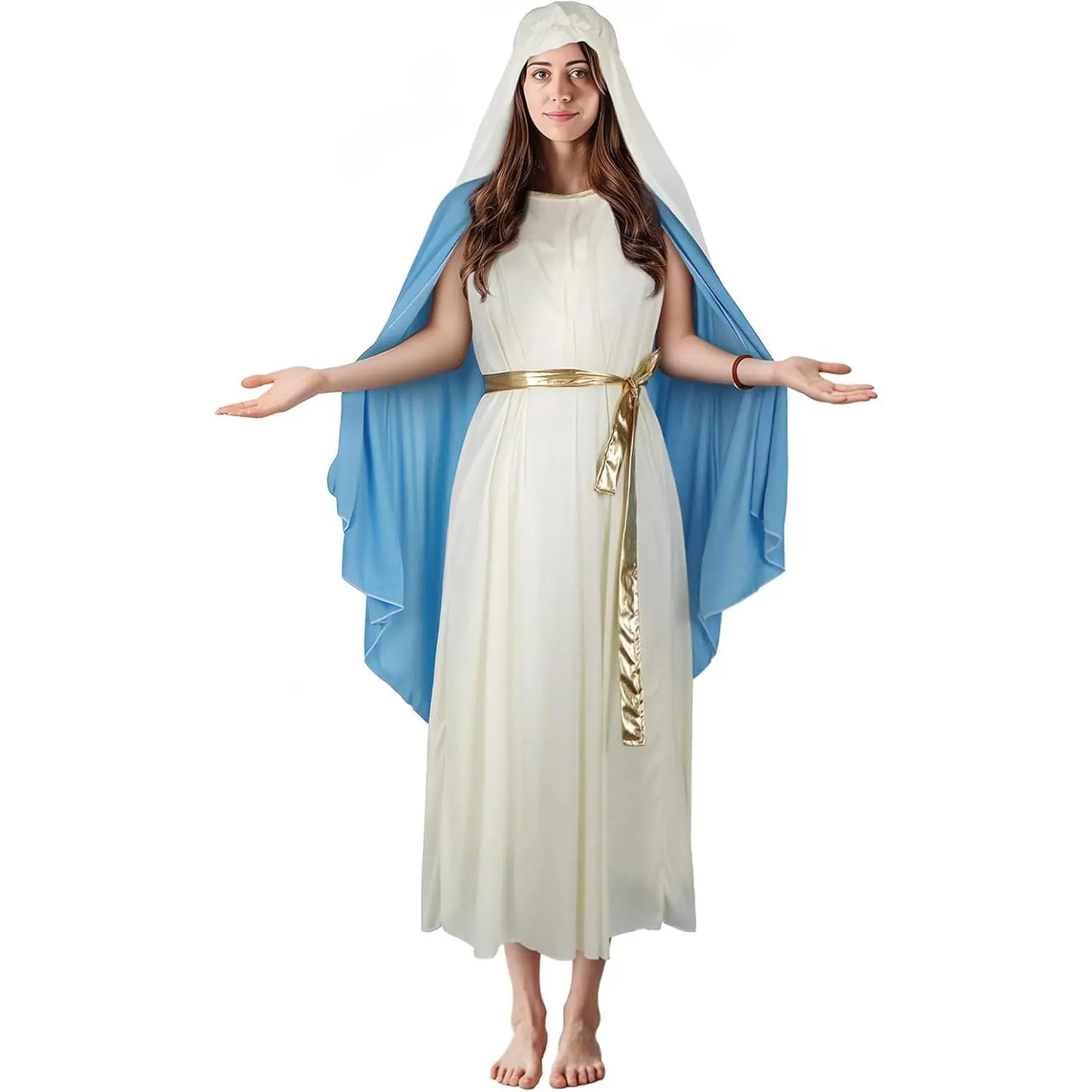 Women‘s Virgin Mary Costume Jesus Saint Dress Robe Halloween Masquerade Christmas Cosplay Outfit Birthday Party Blue ClothesTikTokShopBlackFriday
