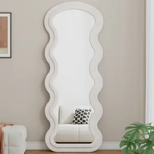 ARCH Flannel Full Length Wave white Floor Mirror with Stand for Bedroom living room Hanging or Against The Wall