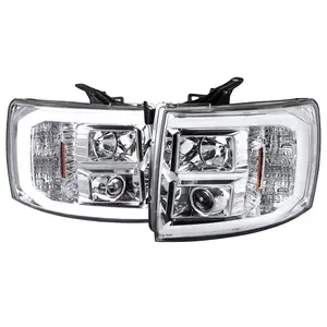 2007-2013 Chevrolet Silverado 1500/ 2007-2014 Silverado 2500HD 3500HD LED C-Bar Projector Headlights (Chrome Housing/Clear Lens)