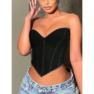 2026 NEW Women's Valentine's Day Lace-Up Backless Overbust Corset Bodyshaper Romantic Lace Detail Crop Tube Top for Party Clubwear Rave TikTokShop
