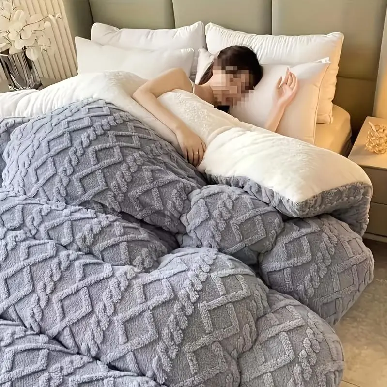 Autumn And Winter Thick Reversible Comforter - Taffy Fleece A/ Fleece B, Warm Plush Quilt Blanket Twin/Queen/King, Blue Gray - Manta Cobija Edredon,, Thread Count 600