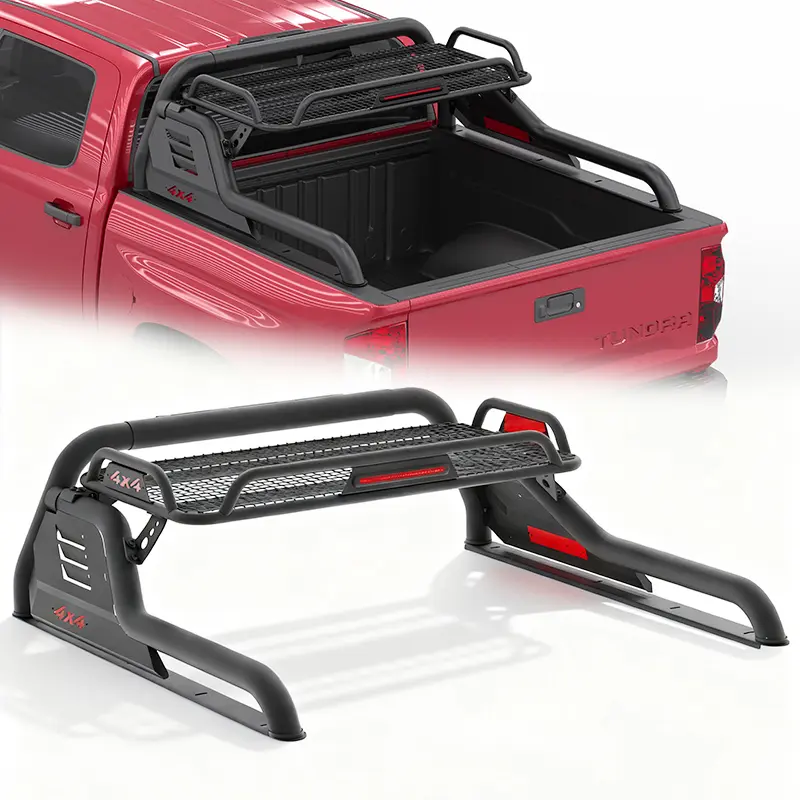SummerVibes Truck Roll Bar with Adjustable Cargo Carrier Basket, Sport Chase Rack Vehicle Accessories Fit for Ford F-150, Dodge Ram, GMC Sierra/Canyon, Chevy Silverado, Ranger, Tundra, Frontier, Titan Full & Mid Size (Father's Day Gift), Universal Automot
