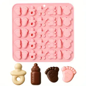 1 PC Shower Theme Mini Shaped Silicone Chocolate Molds Footprints, Pacifier, Stroller, Teddy Bear, Bottle and Onesie Shape 3D Chocolate Candy Moulds
