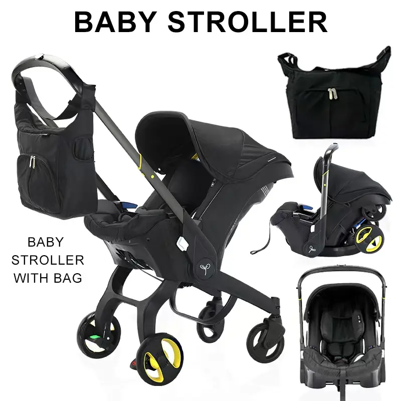 (No Base) Folding Newborn Stroller -Baby Stroller with Free Bag   ,tweight, Traveling, 4-Wheel, Alloy Metal, Foldable Legs, Chest Clip, 1-Click Contraction, Adjustable Bassinet with Free Bag, Lightweight Strollers