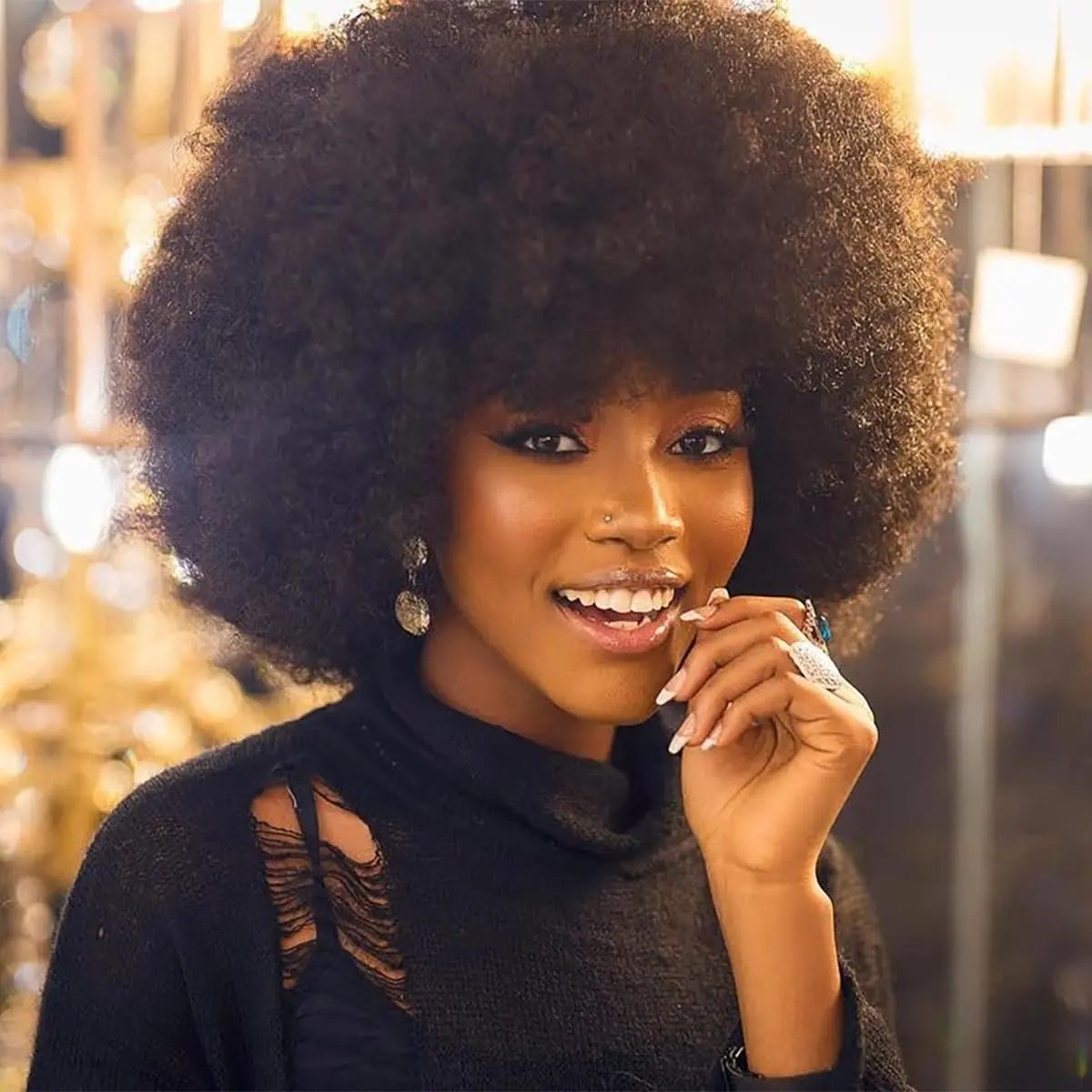 Afro Wigs 70s Afro Kinky Curly Wig with Bangs Bouncy Huge Fluffy Puff Wigs Synthetic Hair for Cosplay Daily and Party for Women