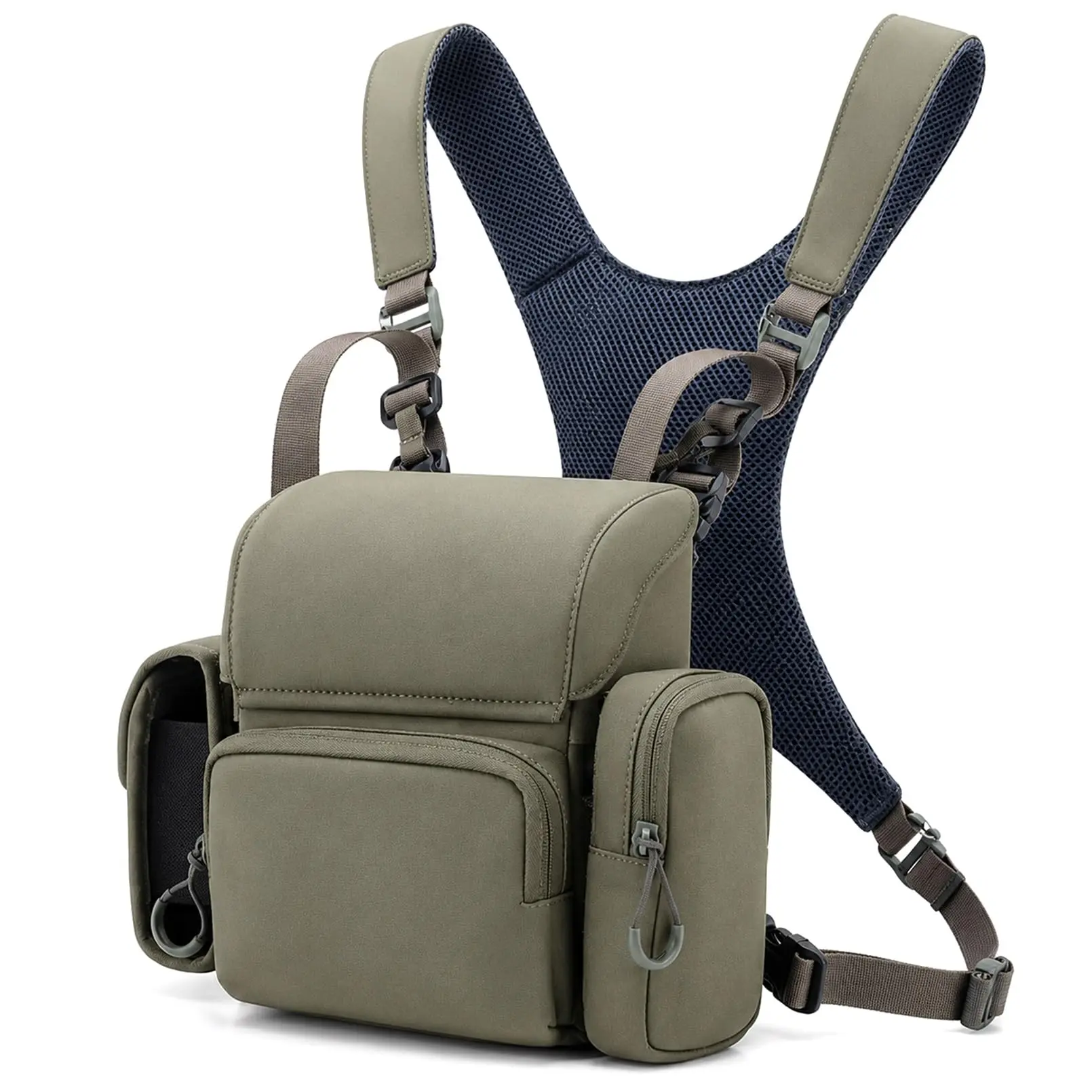 Binocular Harness Pack Tactical Chest Pack with Magnetic Closure and MOLLE Webbing Removable Rangefinder Pouch for Hunting Bird Watching Hiking Army Green