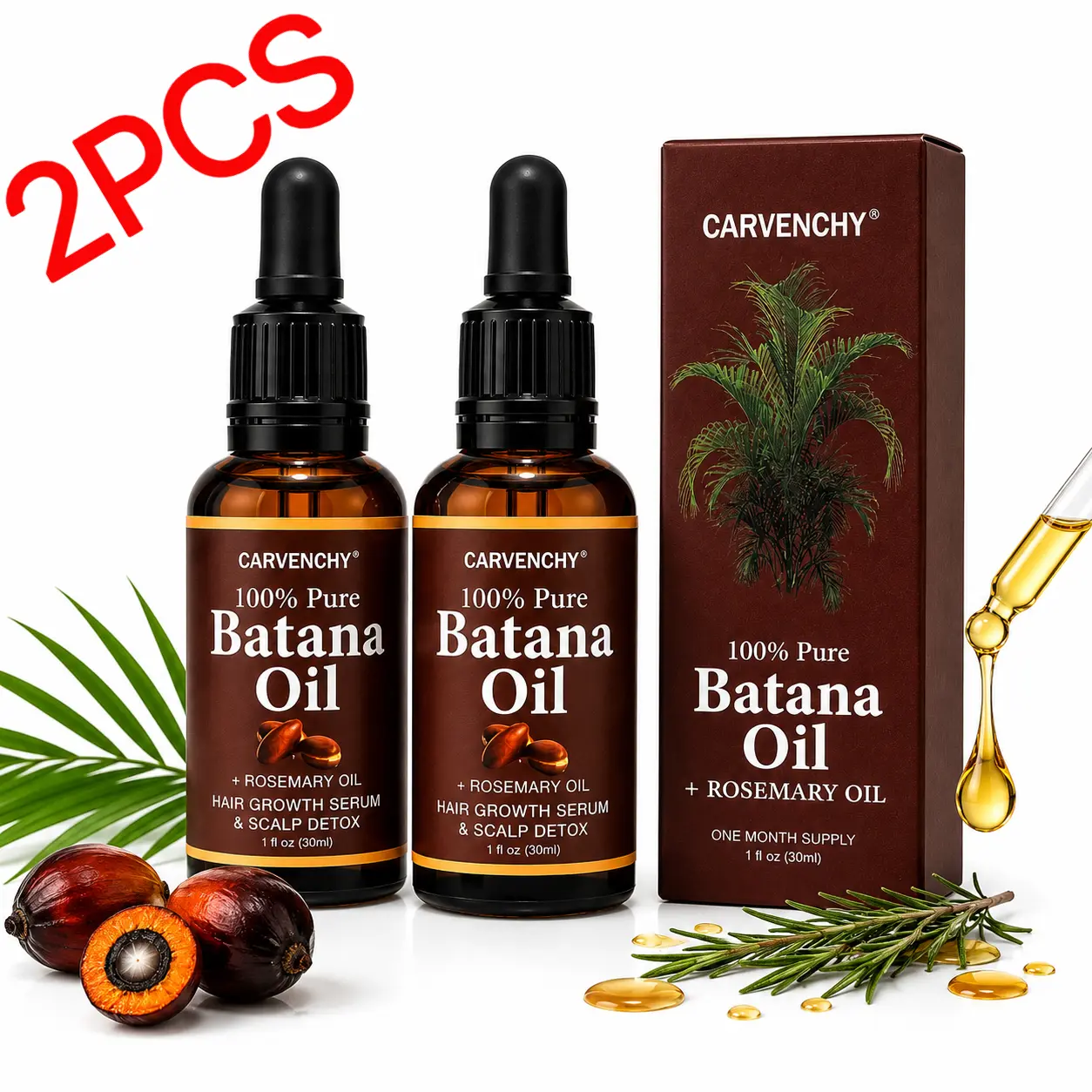 Batana Oil,Make Hair Longer Fuller Thicker,Organic Batana Oil with Rosemary,Organic Rosemary Oil Vitamin E Nourish Scalp,Strong & Healthy Hair,for All Hair Types summervibes