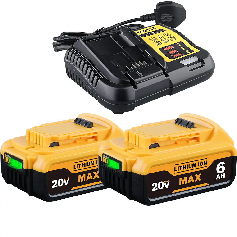 2 Pack 6.0Ah Replacement for Dewalt 20V MAX Battery and DCB102 Charger Combo Compatible with Dewalt 20V Battery Lithium DCB206 DCB200 DCB205 Series Power Tool