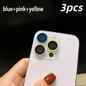 3-Piece Ceramic Phone Lens Screen Protector (Blue + Pink + Yellow) - Suitable for iPhone 17/16/15/14/13/12/11 - Scratch-resistant, practical, and easy to install - Perfect as a Valentine's Day, Thanksgiving, Christmas, or Halloween gift.