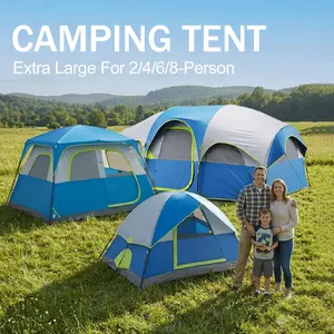Extra Large 2/4/6/8-Person Family Camping Tent, 14ft x 9ft x 78in High, Waterproof Windproof Outdoor Tent with Power Cord Access, 5-Minute Easy Setup for Group Hiking & Travel