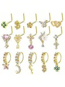 Women's Elegant Flower Decor Nose Ring, Trendy Exquisite Dangle Nose Ring, Chic Body Jewelry for Party & Daily Decor, Nose Piercing Jewelry