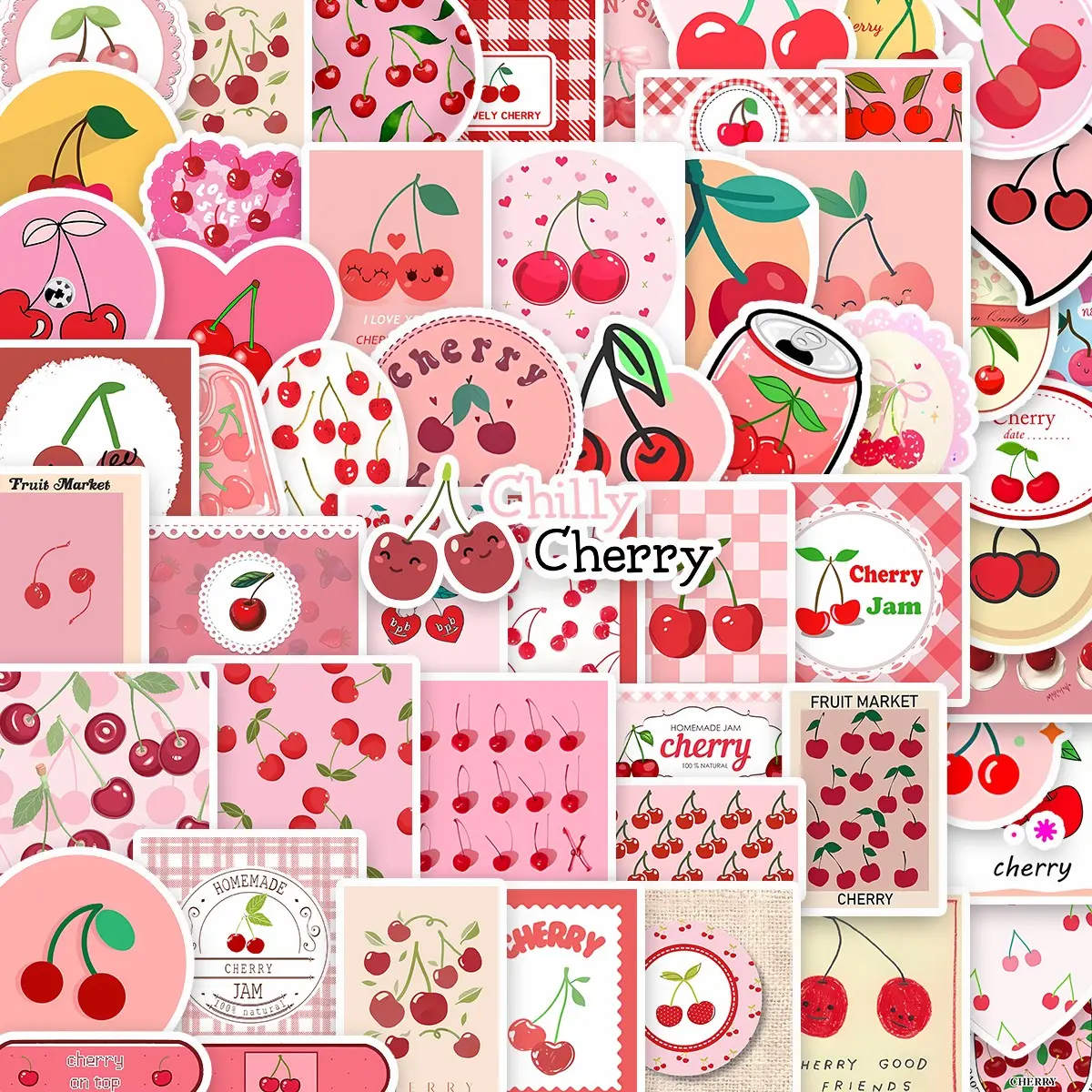 90Pcs Cherry Stickers Pack, Waterproof Pink Coquette Cherry & Fruit Vinyl Decals for Laptop, Water Bottle, Journal & Scrapbook, Sweet Lover Gift, Sticker Sheets