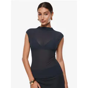 Cosnufy Sheer Mesh Mock Neck Tank Top SpringStatements