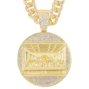 Iced Out Last Supper Shape Pendant Match 13mm Shiny Miami Cuban Link Chain Creative Stylish Hip Hop Style For Men and Women Gift